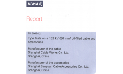 KEMA檢測報(bào)告-132KV 630mm2充油電纜和三原公司附件